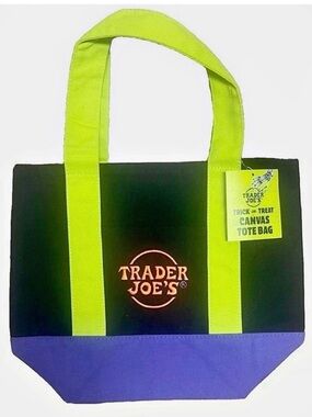 Trader Joe's NWT Halloween Canvas Tote Bag 2026 Black Neon Purple HOT🎃